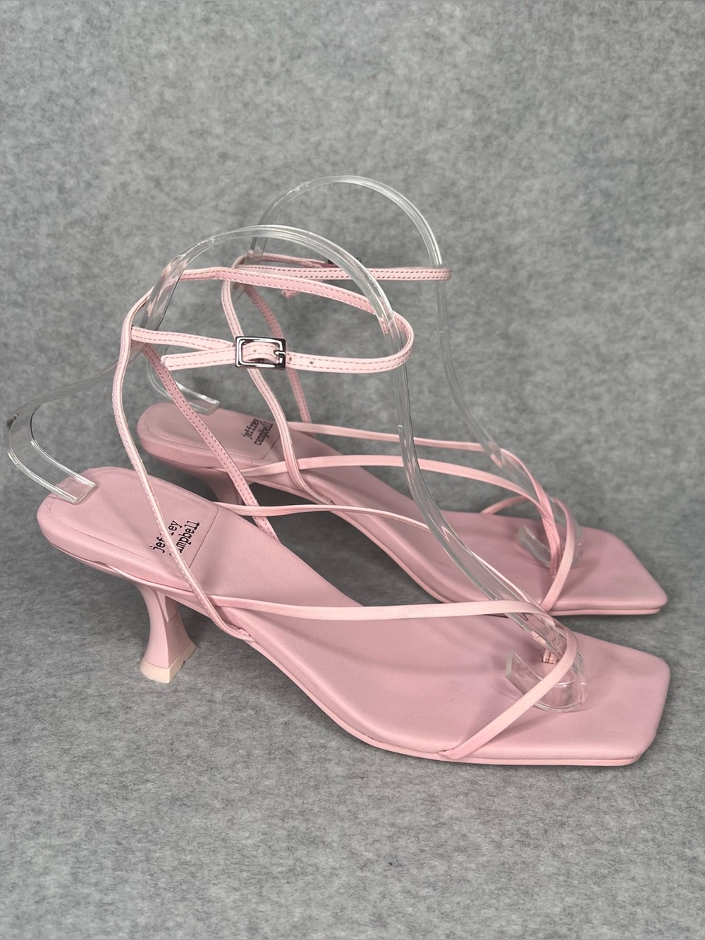 Jeffrey Campbell Anthro Leather Fluxx Strappy Heels Sz 8.5 Pink Square Toe Y2K